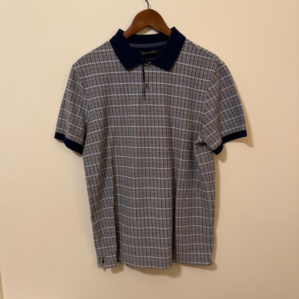 Banana Republic Navy and Gray Patterned Polo Shirt